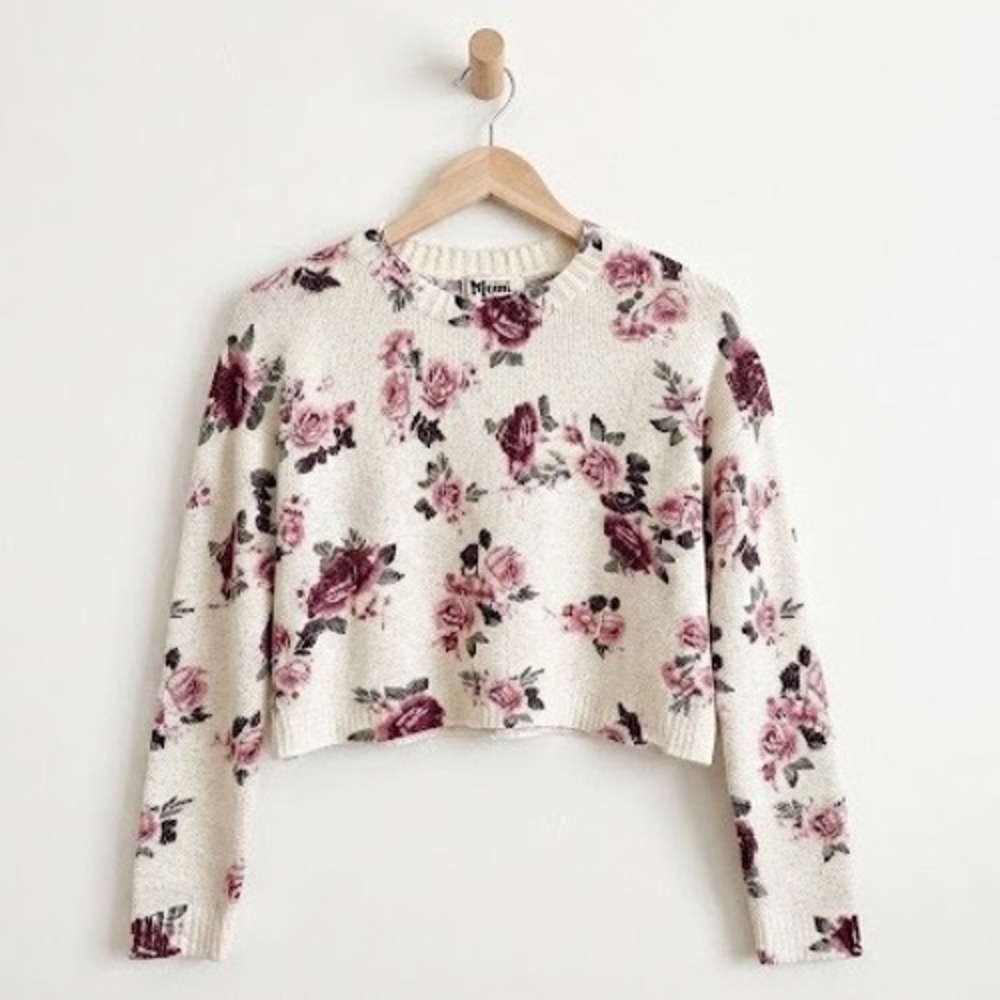 Show Me Your Mumu Cropped Floral Rose Sweater Indie Coquette Soft Girl M